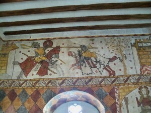 Guillaume d'Orange vainc le géant Isoré, fresque de la Tour Ferrande à Pernes-les-Fontaines. Photographie de Véronique Pagnier via Wikipedia.